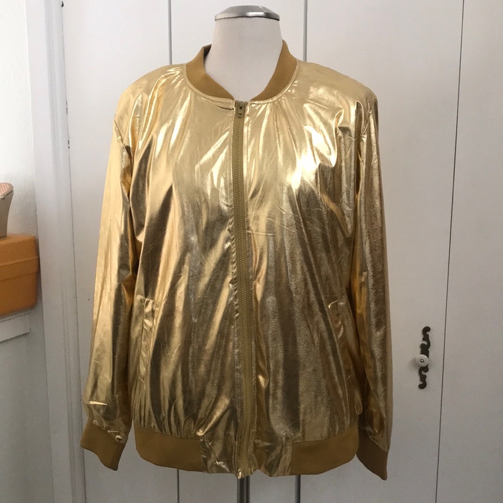 NWT unisex gold foil bomber jacket